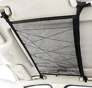 Car Ceiling Cargo Net Pocket, 90cmx65cm Adjustable Double-Layer Mesh SUV Roof Organizer Long Trip Storage Bag, Tent Putting Quilt Children's Toy Towel Sundries Interior Accessories