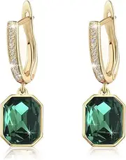 [EVEVIC] Austrian Crystal Octagon Leverback Drop Earrings for Women 14K Gold Plated Hypoallergenic Jewelry
