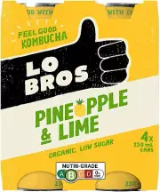 Lo Bros Kombucha Pineapple & Lime Drink 250Ml X 4 Pack Cans
