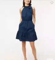 J. Crew Factory Poplin Halter-Neck Mini Dress Navy Blue 8 CA447 Pockets NWT