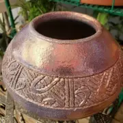 Raku Art Pottery Vase Bowl Iridescent Textured Metallic Artist Signed