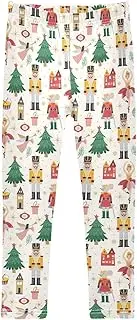 [Joisal] Christmas Nutcracker Cream Pants for Girls, Soft for Girls Athletic Leggings, 4-10T