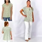 BUFFALO DAVID BITTON Popover Floral Tunic Top S M Runs L Sage Green Short Sleeve