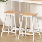 2 PCS Stylish Bar Stools Saddle Seat Kitchen Dining Chairs With Solid Wood Legs