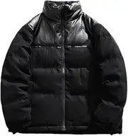 [Generic] Men's Winter Casual Loose Patchwork Padded Coats Full Zip Stand Collar Thermal Coat Big And Tall Winter Coat