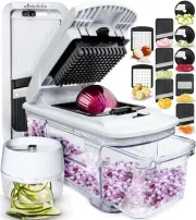 Fullstar All-in-1 Vegetable Chopper and Mandoline Slicer 6 in 1, Black/White