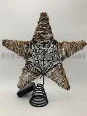 Pottery Barn Light Up Snowy Star Handcrafted Rattan Tree Topper 14" H #X701