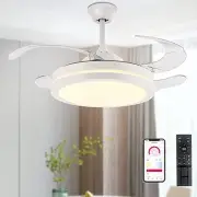 42 Inch Retractable Ceiling Fans with Lights,Modern Bladeless LED Ceiling Fan
