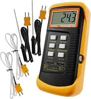 Thermocouple Thermometer Digital K Type Thermometer HVAC Thermometer Dual Temperature Meter with 4 Thermocouples, MAX/MIN/AVG Temperature Measurement, -50~1300°C (-58~2372°F)