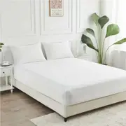 2000TC Cooling Bamboo Fitted Sheet Pillowcases Set LINENOVA(King Single,White)