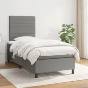 vidaXL Box Spring Bed with Mattress Dark Grey 106x203 cm King Single Size Fabric