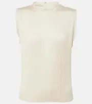 [Vince] Vince Chiffon-trimmed pleated satin top AU 10 white