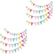 2sets Linenette Banner Triangle Hanging Banner Bunting Flags for Party Supplies Wedding Decorations 4pcs*2
