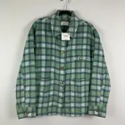 American Eagle Womens Flannel Shacket Shirt Plaid Oversized Size Large Green