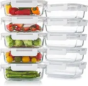 Cuiselect 10 Pack 22 Oz Glass Meal Prep Containers with Lids, Reusable Glass Food Storage Containers with Lids, Leak Proof, Microwave, Oven, Freezer and Dishwasher Safe (White)