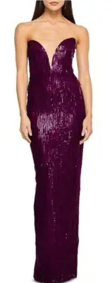 Nookie Karma Evening Gown Large Violet Sequins Sparkling Strapless Plunging Neck