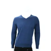 在飛比找Yahoo奇摩購物中心優惠-Andre Maurice 藍色V領手肘拼接長袖毛衣(100