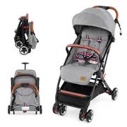 Babyjoy Portable Baby Stroller Adjustable Infant Pushchair Folding Metal Frame Pram w/Reclining Seat & Footrest Grey