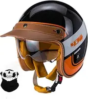 Half Helmets Motorcycle Helmet, Half Helmet with DOT/ECE Approved Scooter Helmet Scooter Helmet Chopper Helmet Jet Helmet Retro Moped Helmet for Adult E,M(54-57CM)