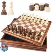 VAMSLOVE Chess and Checkers Board Game Sets for Adults Wooden Deluxe 15 inch
