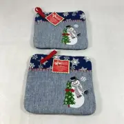 2 Blue Kay Dee Designs Lori Siebert Snowman And Snowflake Pocket Mitts NEW