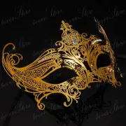 Womens Royal Queen Filigree Laser-Cut Metal Venetian Masquerade Mask [Gold]
