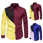 Men's Casual Button Down Shirts Long Sleeve Autumn Patchwork Collared Shirts