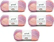 [Gründl] Wool Cotton Quick Batik Knitting Yarn/Crochet Yarn (Yarn with Colour Gradient 100% Cotton, Oeko-Tex Certified, 100 g / 260 m, Needle Size: 3-4, 5 x 100 g), Cream/Pink/Lilac