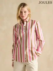 Joules Amilla Pink & Tan Stripe Longline Relaxed Fit Shirt (E01783) | $150