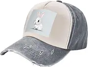 [YANYU] Cute White Rabbit Print Fashion Washed Distressed Baseball Cap Vintage Adjustable Hat with Classic Brim, Gray, One Size