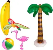 KONTONTY 5Pcs Creative Inflatable Pool Fun Summer Beach Props for Includes Flamingo Coconut Tree Parrot Banana for Outdoor Parties and Water Games