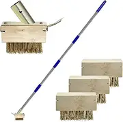 Crack Weeder with 4 Weed Brush Heads, 57 Inch Long Manual Crevice Weeding Tool, Moss Weed Puller Tool Grout Brush with Steel Handle for Deck, Walls, Paver, Patio, Walkway