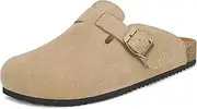 [Intini] Clogs Women's Men's Slippers with Footbed Leather Mules Garden Shoes Closed Comfortable Summer Sandals Slippers 36-46, apricot, 11 AU
