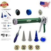 Innovative Round Rod Caulk Gun - 18:1 Thrust, Green Barrel & Pro Accessories