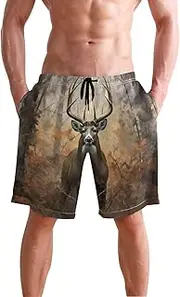 [XYMZR] Deer Forest Brown Men's Swim Trunks Quick-Dry Bathing Suit Swimming Board Shorts S