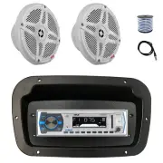 Pyle Marine Radio,Spa Bezel,Adapter, Antenna,Wire, 2x 6.5" 600W White Speaker