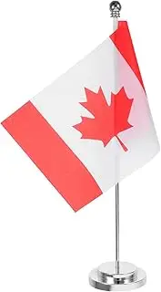 Happyyami Mini Canadian Desk Flag Pole Compact Polyester National Flag Decoration for Classroom Office and National Day Celebrations