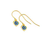 9ct Gold Blue Evil Eye Heart Hook Drop Earrings