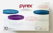 PYREX 10-Piece Glass Food Storage Set Includes Colorful Lids Round Containers