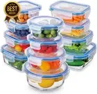 12Pc Glass Meal Prep Containers Airtight BPA-Free Lids 310-1040ml Microwave Safe