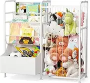 BBLIKE Kids Bookshelf and Stuffed Animal Storage - Multi-Function Nursery Book Shelves with Leather Toy Box and PVC Book Display, Toy Organizer for Playroom, Bedroom, Nursery (White)