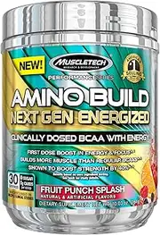 BCAA Amino Acids and Energy, MuscleTech Amino Build Next Gen Energized, 7g of BCAAs and Electrolytes, Performance-Enhancing BCAA Formula with Betaine, Fruit Punch (30 Servings)