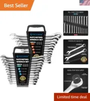 24PCS Ratcheting Wrench Set Chrome Vanadium Slim Profile Auto Repair