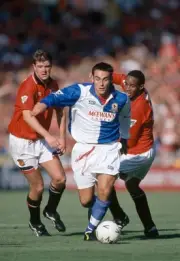 Peter Thorne of Blackburn Rovers goes past Steve Bruce Paul Ince o- Old Photo