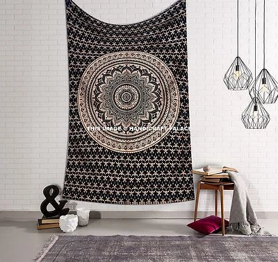 Gold Ombre Single Size Indian Mandala Hippie Tapestry Wall Hanging Bedding Boho
