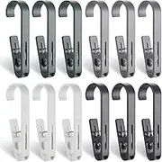 SINGSUO 12 Pcs Shower Curtain Hooks with Clips, Clip Curtain Rings for Drape Track, Multicolor ABS Curtain Clips for Drapes, Clothespins for Hanging Clothes, Multipurpose Laundry Clips (Style A)