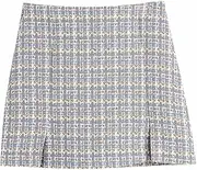 [USDBE] 2 Pieces Women Blazer Skirt Set Vintage Plaid Printed Notched Jacket Outerwear