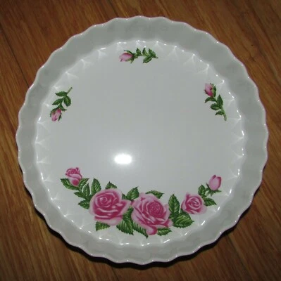 New ONEIDA Pink Rose Bakeware 9.5" Tart Pie DISH Fluted Pan Quiche Christineholm