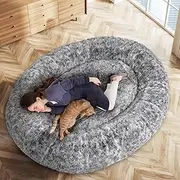 TheNapBed Memory Foam Pet Bed Human Size, Calming Cushion Fluffy Floor Nap Dog Beds with Removable Mashine Washable Cover, Giant Dog Bed for Humans, Adult Human Dog Bed 180cm x 140cm x 36cm Charcoal