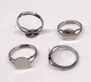 Plain Silver Adjustable RING BLANKS 10mm flat round pad ~ Add beads ~ No Nickel